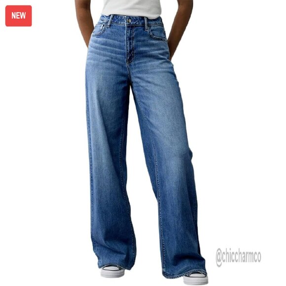 High Waisted Wide Leg Jeans Stretchy Denim Casual Pants